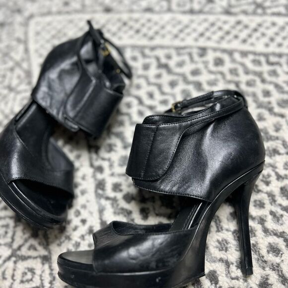 Vintage Tom Ford for YSL AW 2010 Black Leather Open Vamp Stilettos - Size 35 - Picture 1 of 11
